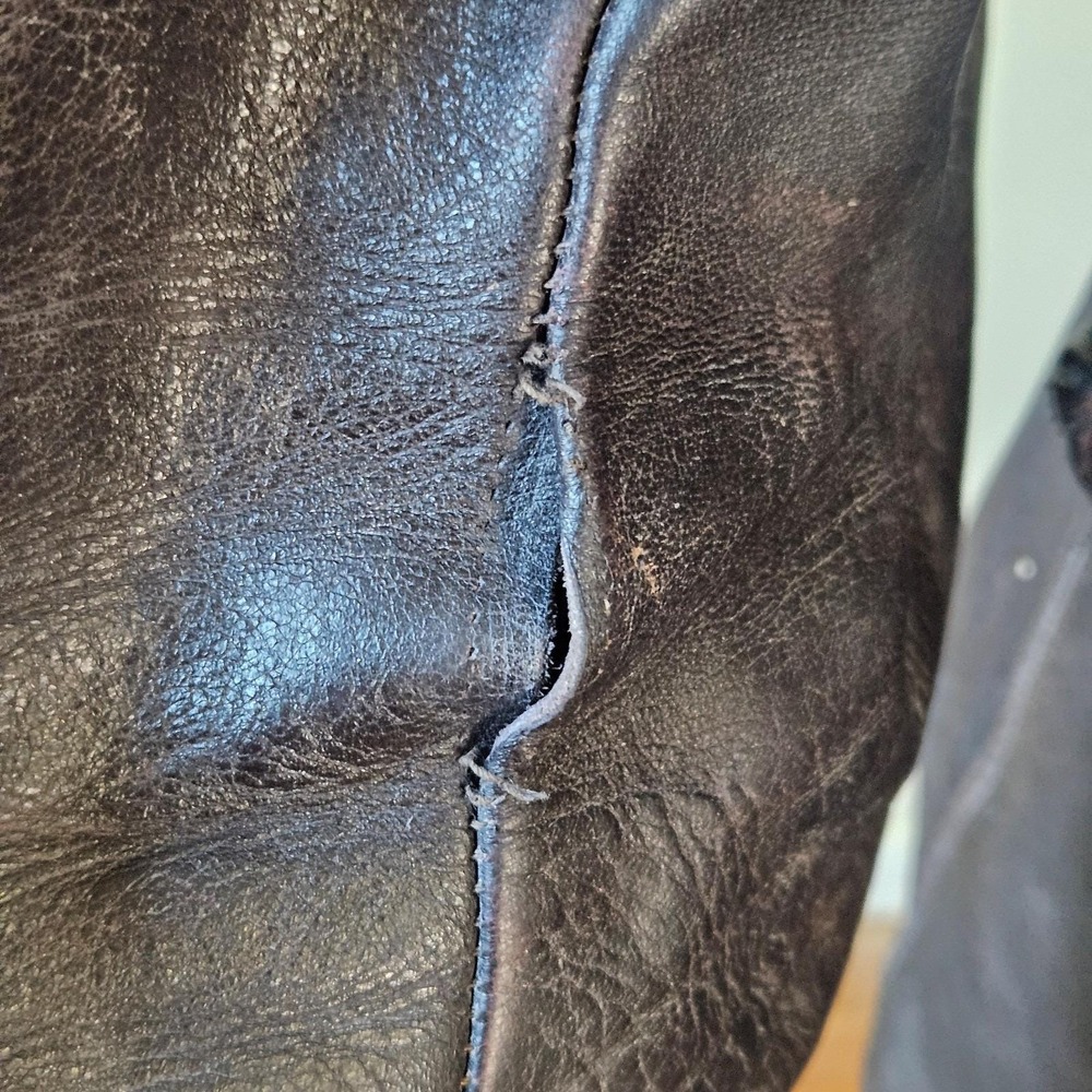Vintage Penneys‎ Towncraft Leather Car Coat Brown 50s 60s Talon Zip Distressed - Picture 8 of 16